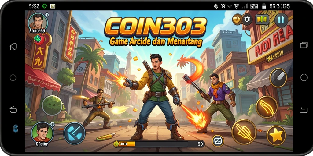 Screenshot menunjukkan gameplay menegangkan dari COIN303 yang penuh warna.