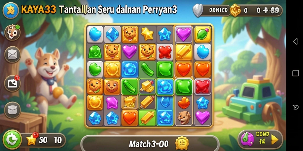 Screenshot menunjukkan pemain mencocokkan permata dalam KAYA33.
