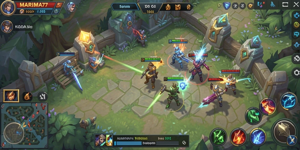 Screenshot gameplay MARIMA77 yang menampilkan pertempuran tim yang seru.