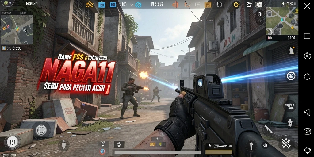Tangkapan layar utama NAGA11 menunjukkan aksi seru dalam pertempuran FPS.