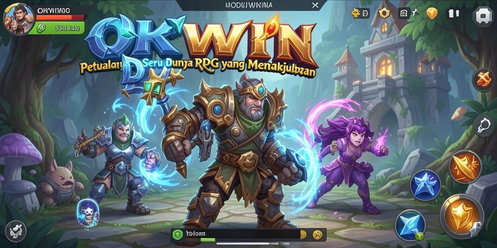 Gambar gameplay RPG OKWIN dengan karakter dan pertempuran yang menegangkan.