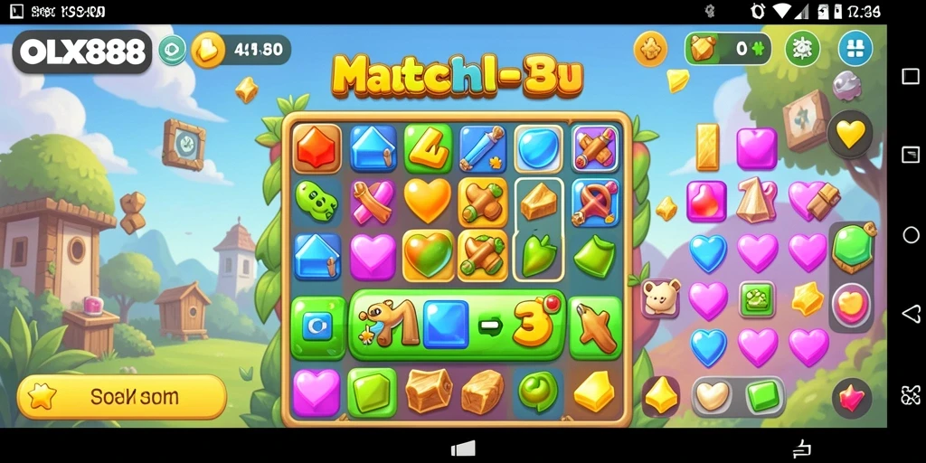 Gameplay seru OLX888 dengan berbagai tantangan Match-3.