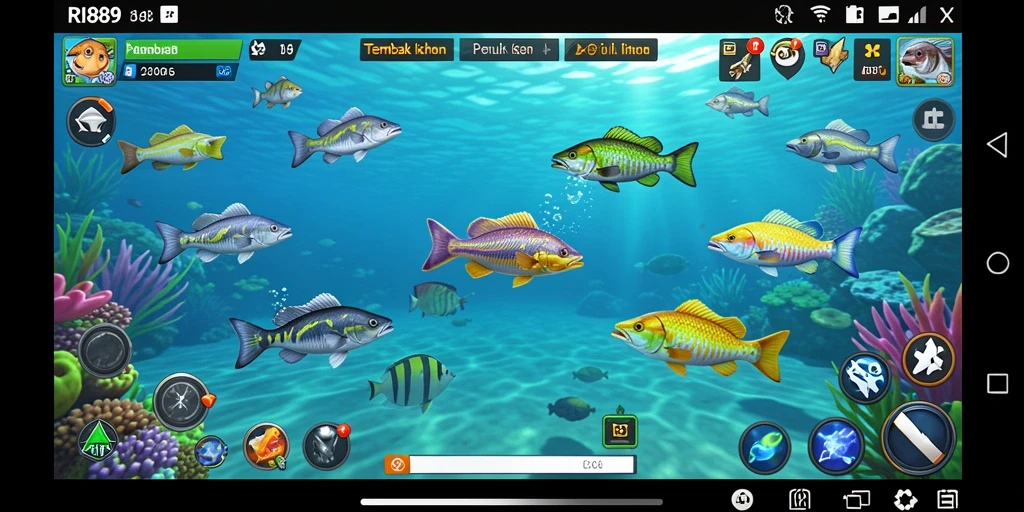 Tampilan gameplay RI889 yang seru dan penuh warna dalam Tembak Ikan.
